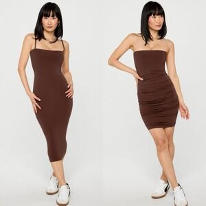 NWT Yitty Fabletics Nearly Naked Shaping 5 in 1 Convertible Dress Bossed Brown L